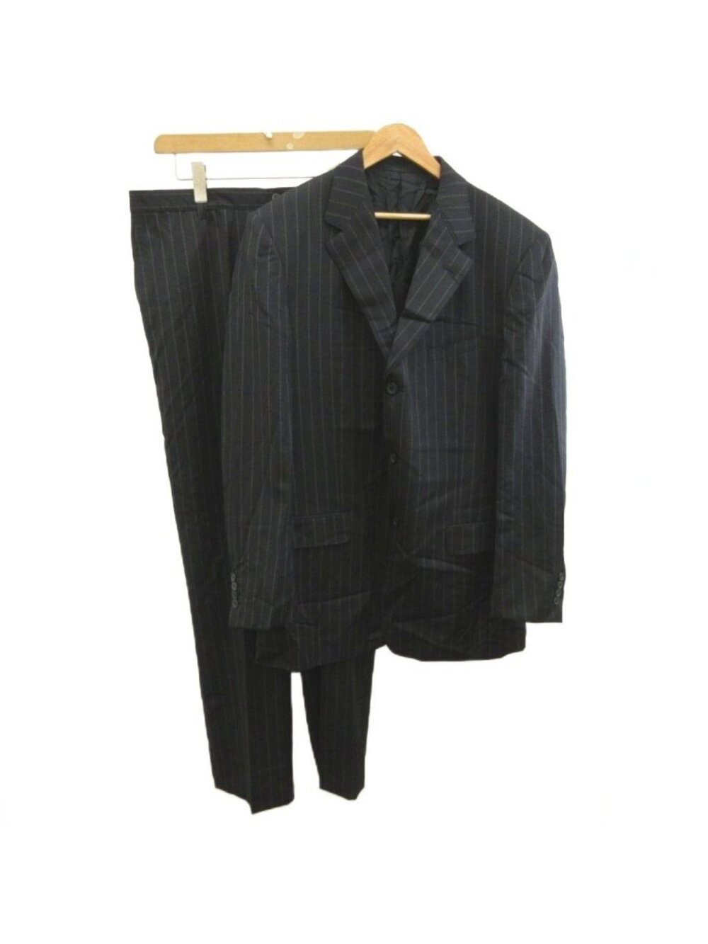 Versace Suit Set Tailored Jacket Trousers Pants Black Striped Pattern Single 54